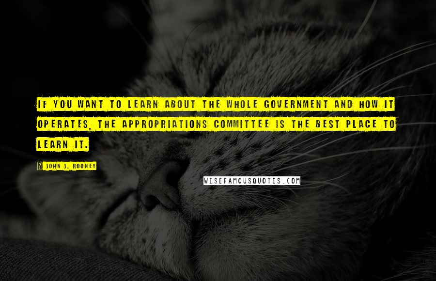 John J. Rooney Quotes: If you want to learn about the whole government and how it operates, the Appropriations Committee is the best place to learn it.