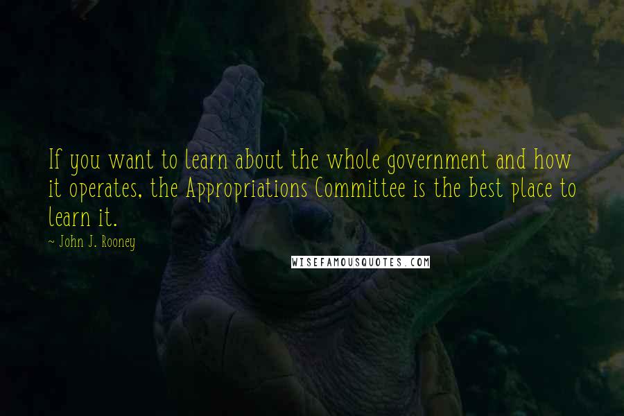 John J. Rooney Quotes: If you want to learn about the whole government and how it operates, the Appropriations Committee is the best place to learn it.
