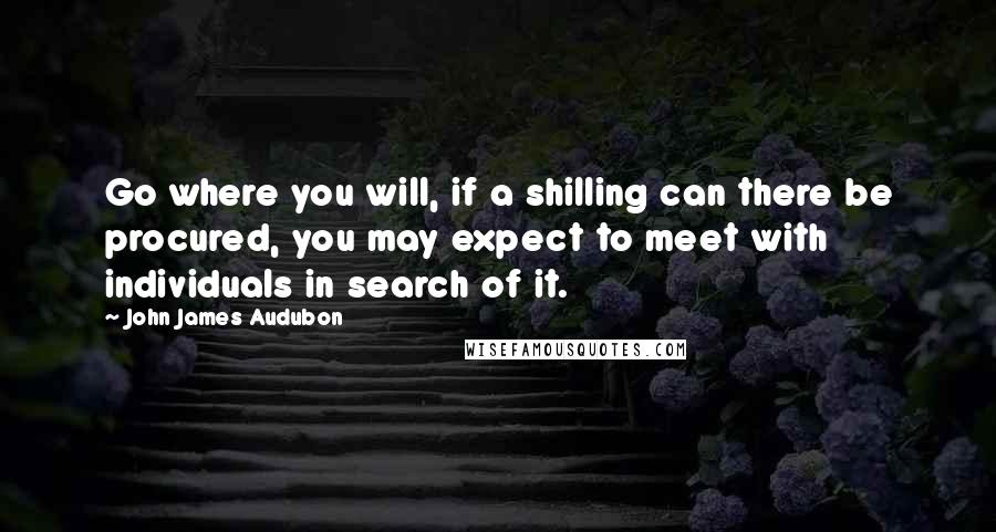 John James Audubon Quotes: Go where you will, if a shilling can there be procured, you may expect to meet with individuals in search of it.