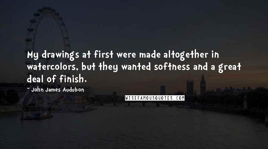 John James Audubon Quotes: My drawings at first were made altogether in watercolors, but they wanted softness and a great deal of finish.
