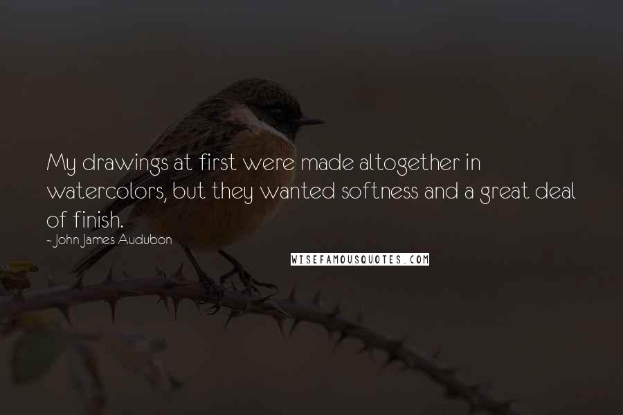 John James Audubon Quotes: My drawings at first were made altogether in watercolors, but they wanted softness and a great deal of finish.