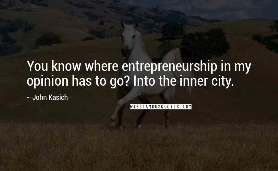 John Kasich Quotes: You know where entrepreneurship in my opinion has to go? Into the inner city.