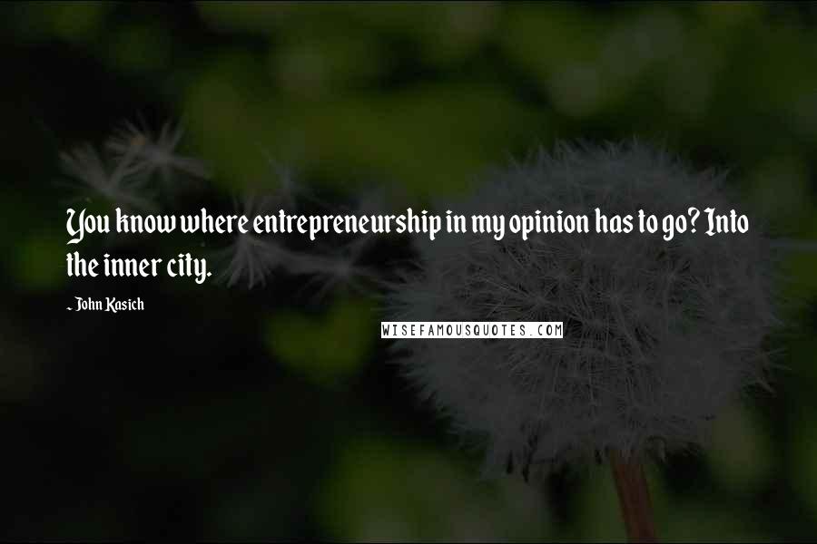John Kasich Quotes: You know where entrepreneurship in my opinion has to go? Into the inner city.