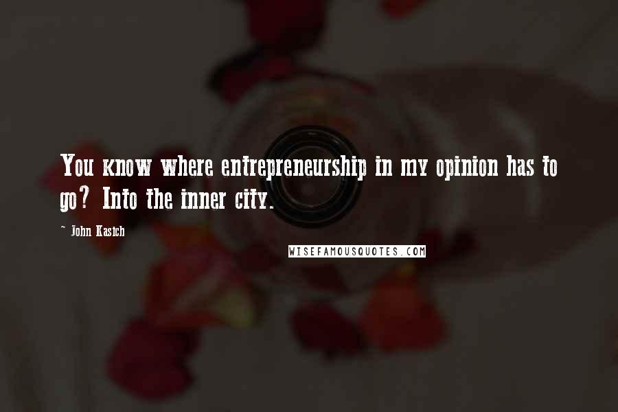 John Kasich Quotes: You know where entrepreneurship in my opinion has to go? Into the inner city.