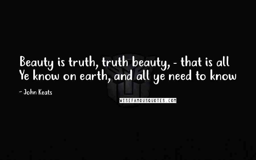 John Keats Quotes: Beauty is truth, truth beauty, - that is all Ye know on earth, and all ye need to know