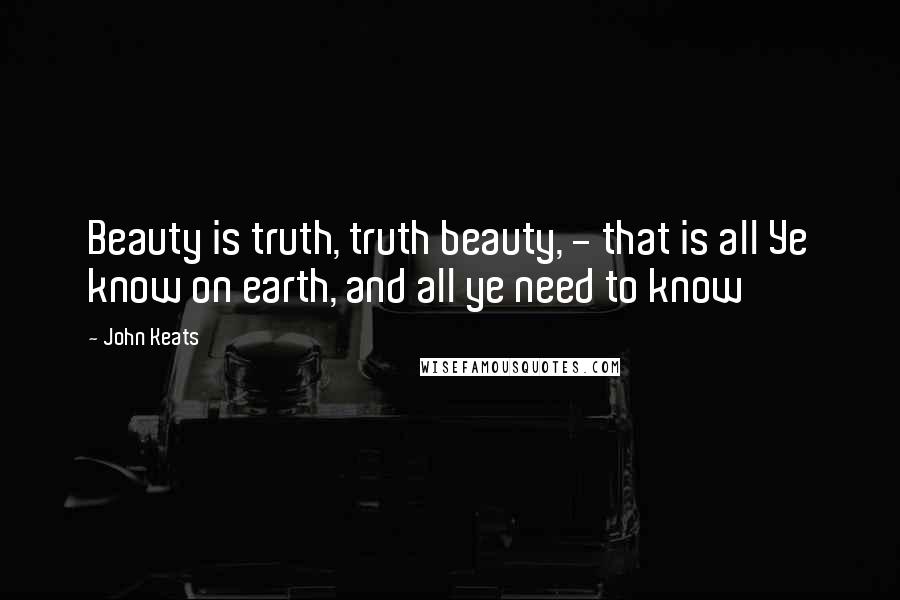 John Keats Quotes: Beauty is truth, truth beauty, - that is all Ye know on earth, and all ye need to know