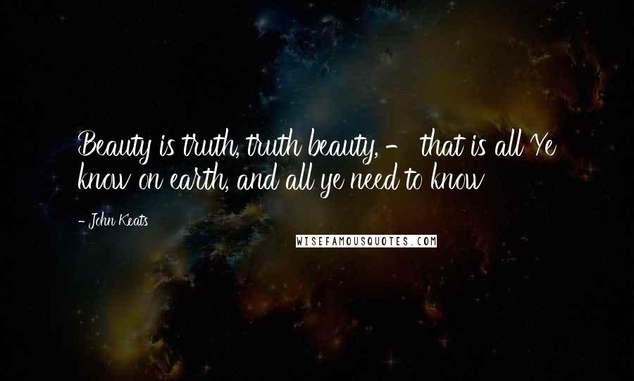 John Keats Quotes: Beauty is truth, truth beauty, - that is all Ye know on earth, and all ye need to know