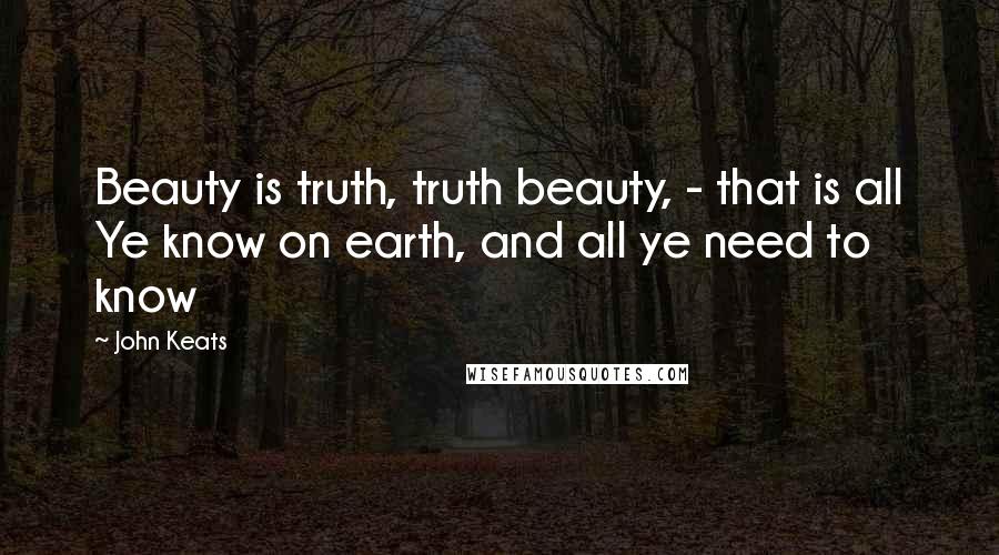 John Keats Quotes: Beauty is truth, truth beauty, - that is all Ye know on earth, and all ye need to know