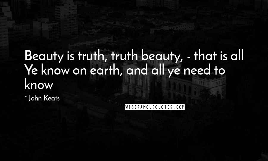 John Keats Quotes: Beauty is truth, truth beauty, - that is all Ye know on earth, and all ye need to know