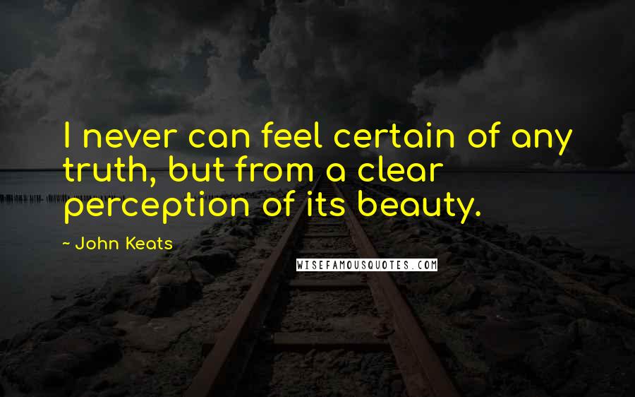John Keats Quotes: I never can feel certain of any truth, but from a clear perception of its beauty.