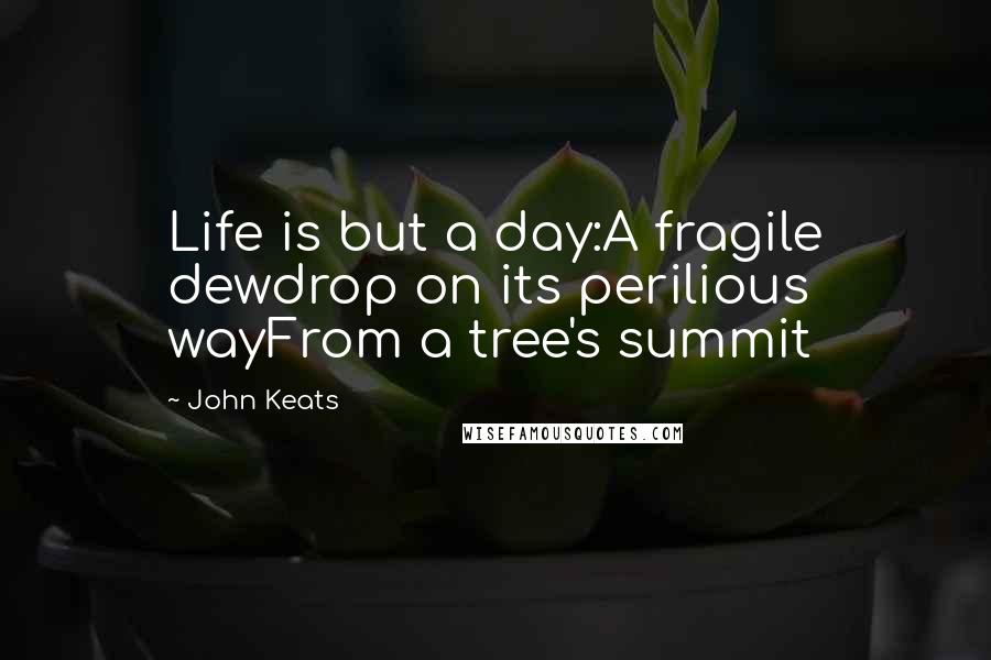 John Keats Quotes: Life is but a day:A fragile dewdrop on its perilious wayFrom a tree's summit