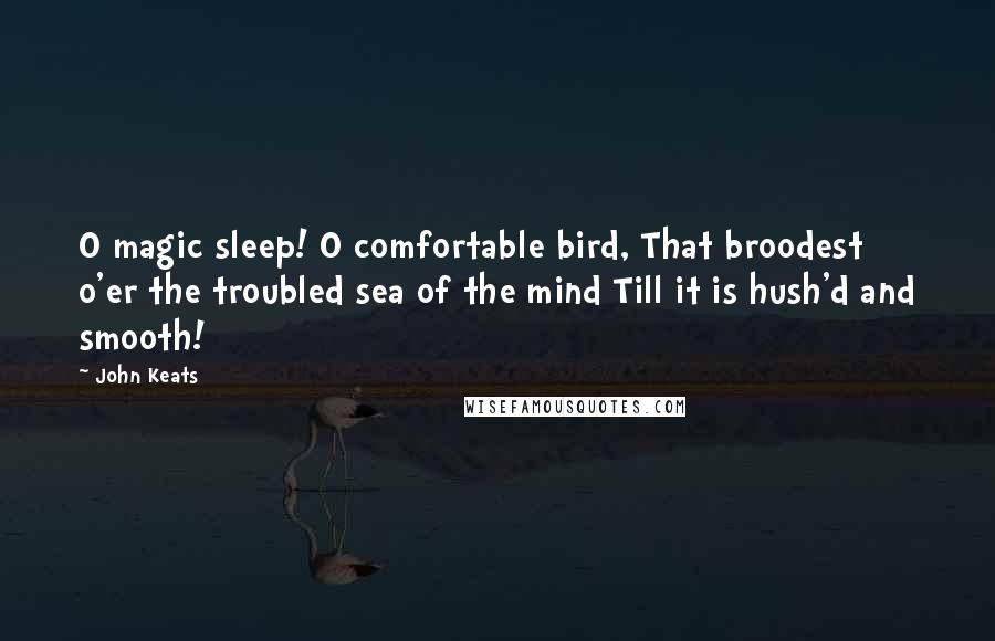 John Keats Quotes: O magic sleep! O comfortable bird, That broodest o'er the troubled sea of the mind Till it is hush'd and smooth!