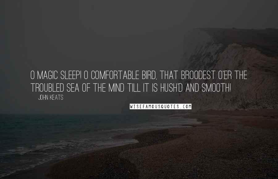 John Keats Quotes: O magic sleep! O comfortable bird, That broodest o'er the troubled sea of the mind Till it is hush'd and smooth!