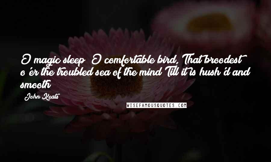 John Keats Quotes: O magic sleep! O comfortable bird, That broodest o'er the troubled sea of the mind Till it is hush'd and smooth!