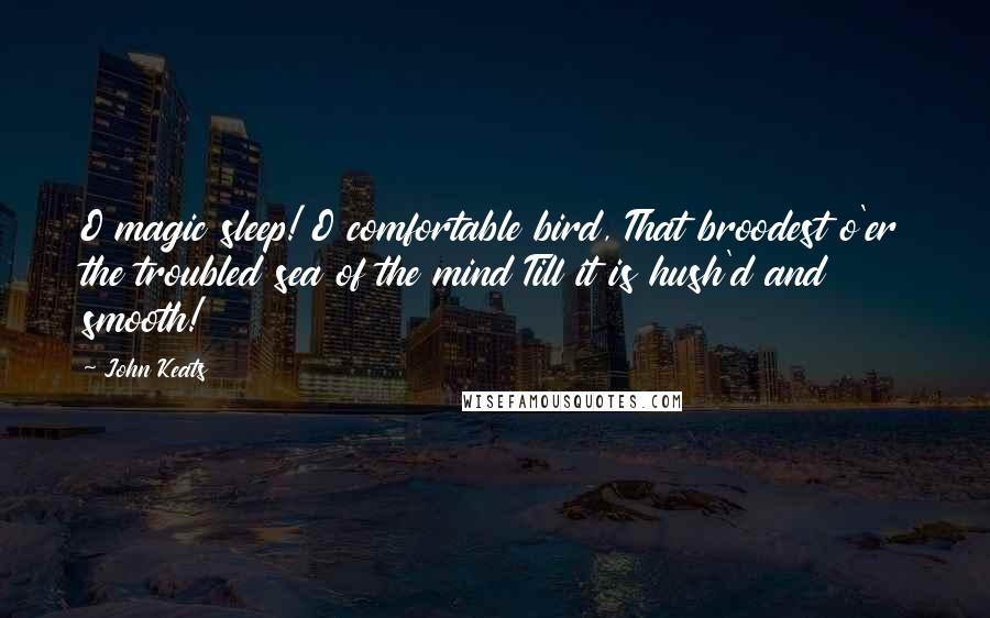 John Keats Quotes: O magic sleep! O comfortable bird, That broodest o'er the troubled sea of the mind Till it is hush'd and smooth!