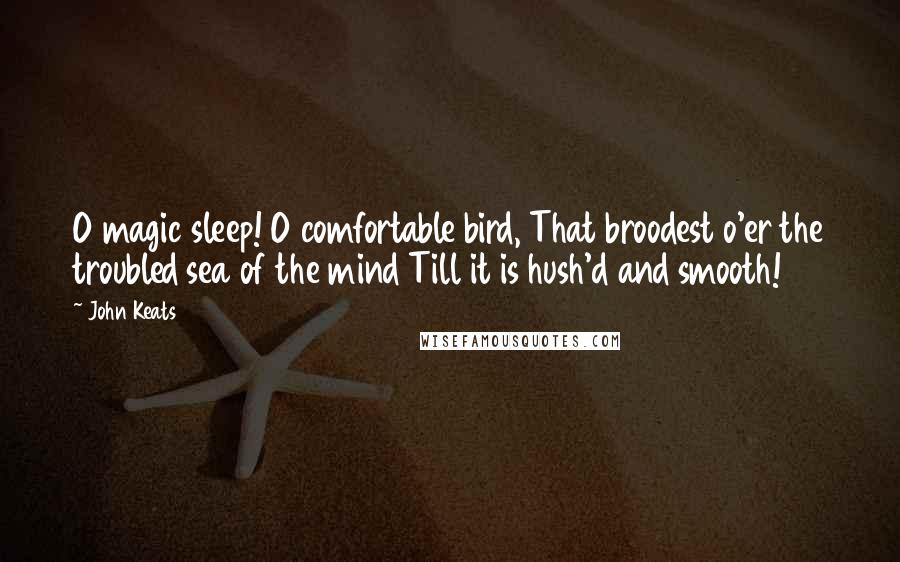 John Keats Quotes: O magic sleep! O comfortable bird, That broodest o'er the troubled sea of the mind Till it is hush'd and smooth!