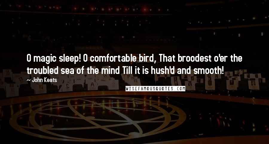 John Keats Quotes: O magic sleep! O comfortable bird, That broodest o'er the troubled sea of the mind Till it is hush'd and smooth!