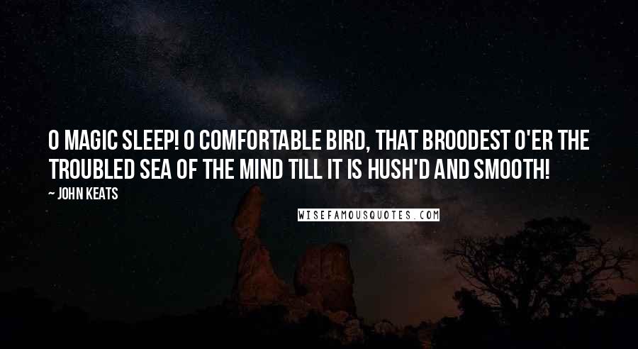 John Keats Quotes: O magic sleep! O comfortable bird, That broodest o'er the troubled sea of the mind Till it is hush'd and smooth!