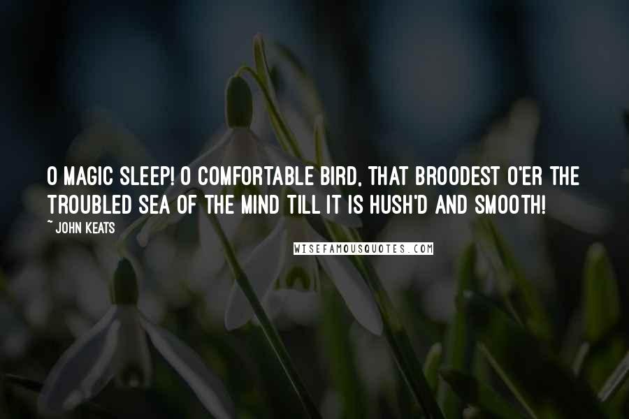 John Keats Quotes: O magic sleep! O comfortable bird, That broodest o'er the troubled sea of the mind Till it is hush'd and smooth!