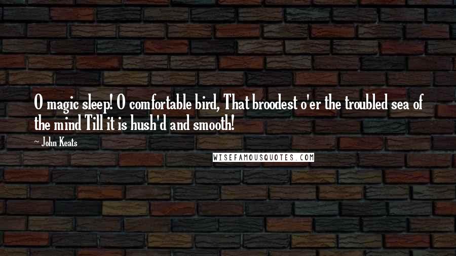 John Keats Quotes: O magic sleep! O comfortable bird, That broodest o'er the troubled sea of the mind Till it is hush'd and smooth!