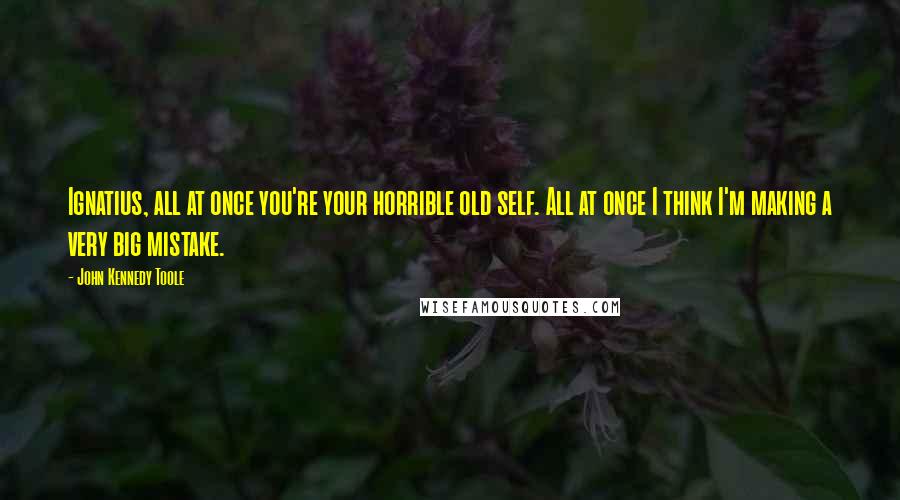 John Kennedy Toole Quotes: Ignatius, all at once you're your horrible old self. All at once I think I'm making a very big mistake.