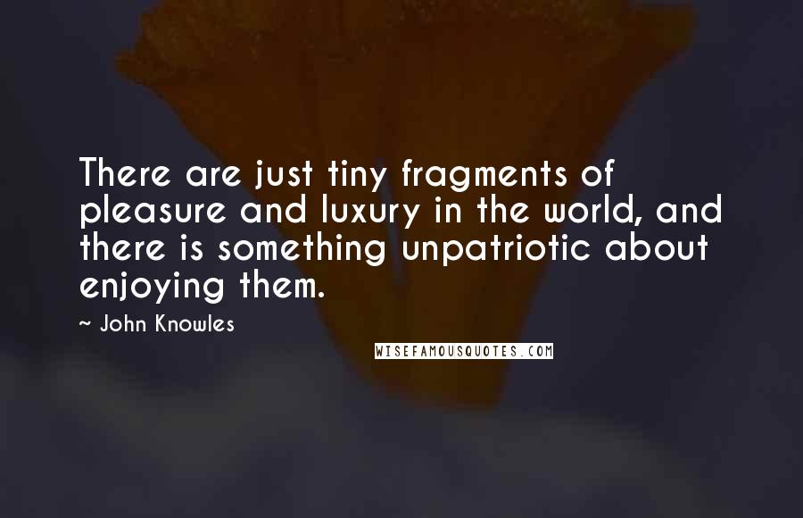 John Knowles Quotes: There are just tiny fragments of pleasure and luxury in the world, and there is something unpatriotic about enjoying them.