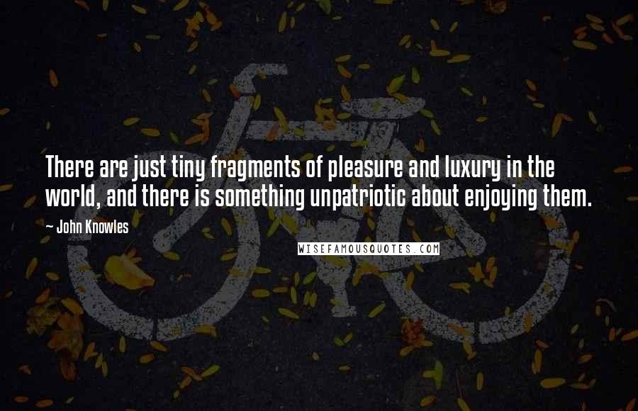 John Knowles Quotes: There are just tiny fragments of pleasure and luxury in the world, and there is something unpatriotic about enjoying them.