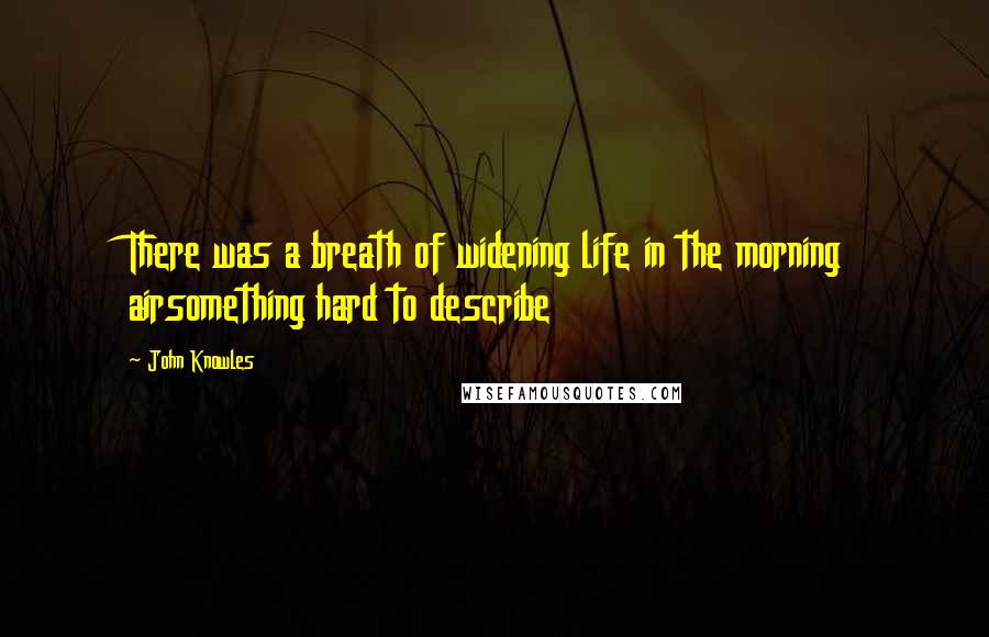 John Knowles Quotes: There was a breath of widening life in the morning airsomething hard to describe