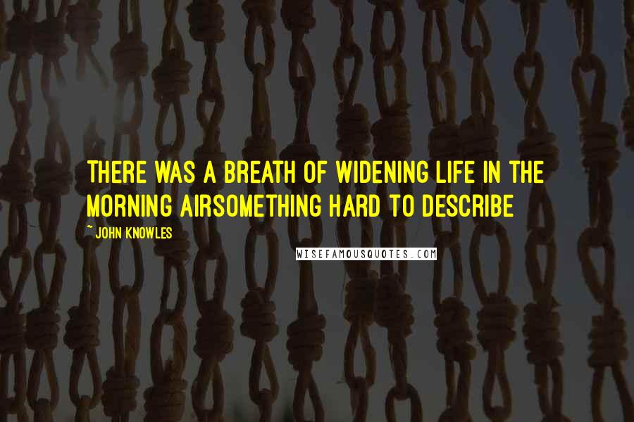 John Knowles Quotes: There was a breath of widening life in the morning airsomething hard to describe