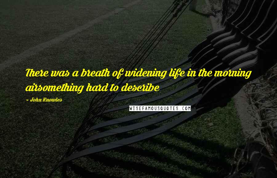 John Knowles Quotes: There was a breath of widening life in the morning airsomething hard to describe