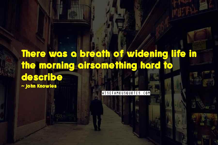 John Knowles Quotes: There was a breath of widening life in the morning airsomething hard to describe