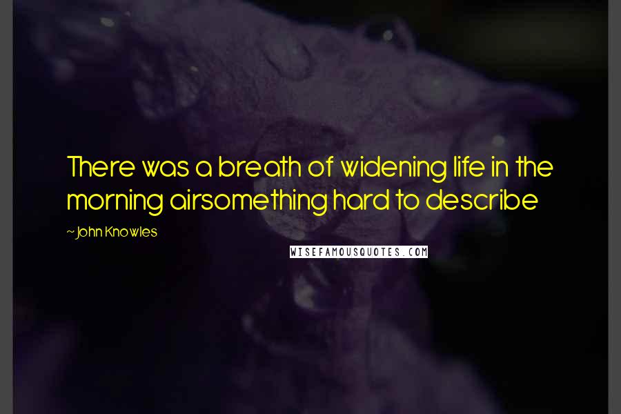 John Knowles Quotes: There was a breath of widening life in the morning airsomething hard to describe