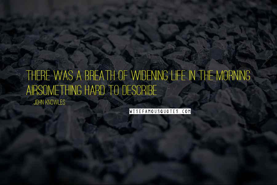 John Knowles Quotes: There was a breath of widening life in the morning airsomething hard to describe