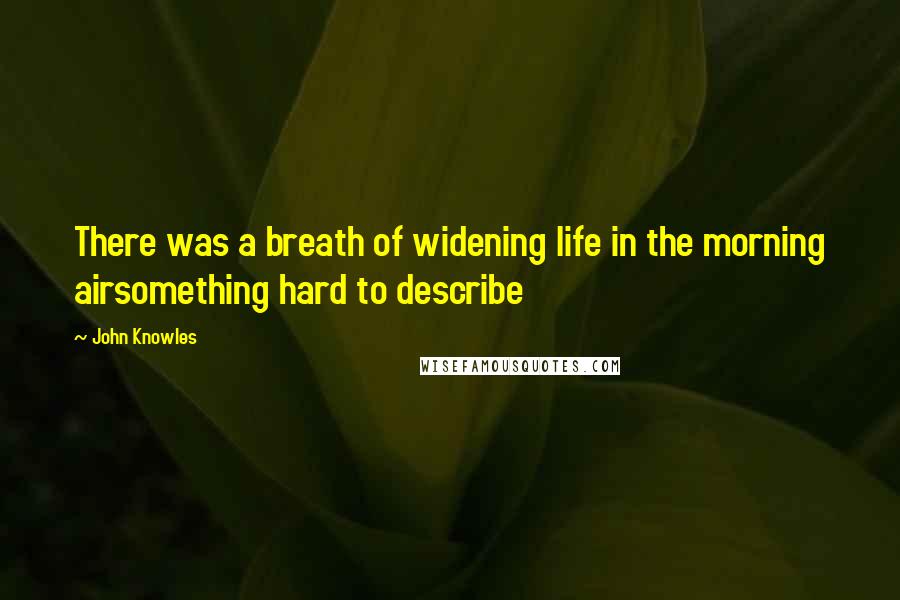 John Knowles Quotes: There was a breath of widening life in the morning airsomething hard to describe