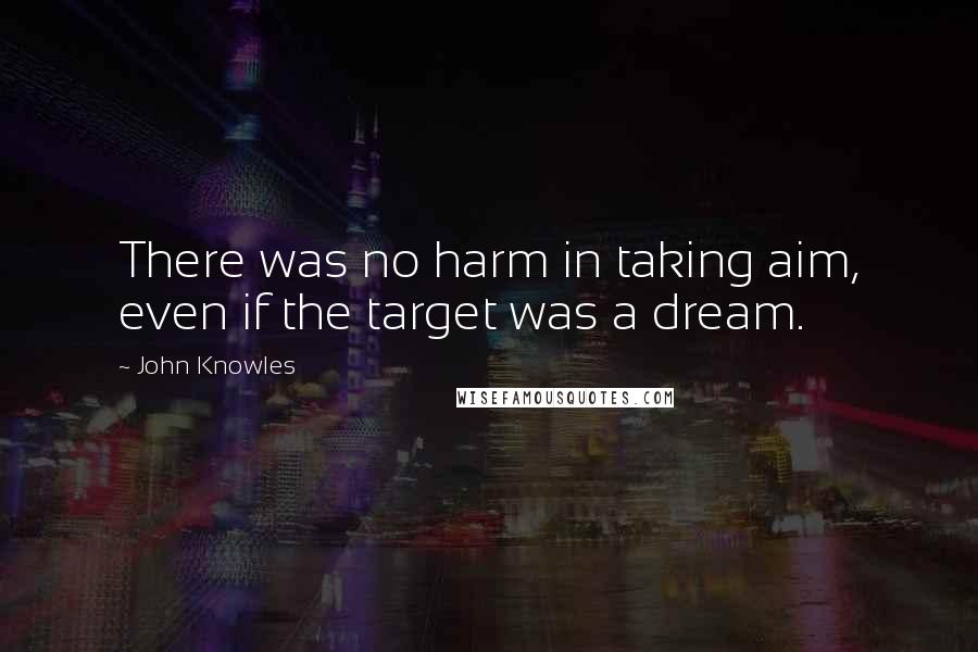 John Knowles Quotes: There was no harm in taking aim, even if the target was a dream.