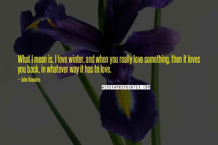 John Knowles Quotes: What I mean is, I love winter, and when you really love something, then it loves you back, in whatever way it has to love.