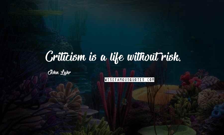 John Lahr Quotes: Criticism is a life without risk.