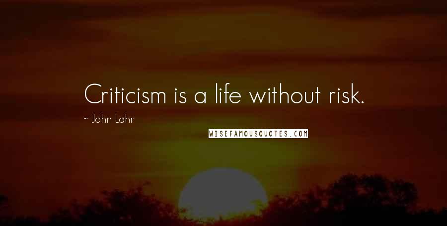 John Lahr Quotes: Criticism is a life without risk.