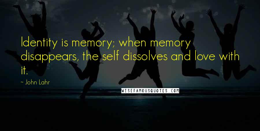 John Lahr Quotes: Identity is memory; when memory disappears, the self dissolves and love with it.