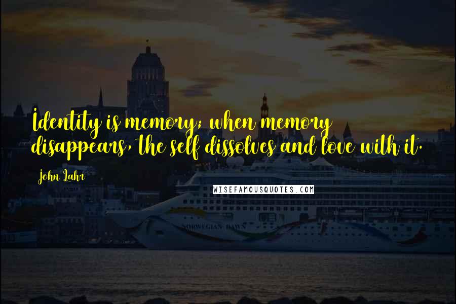 John Lahr Quotes: Identity is memory; when memory disappears, the self dissolves and love with it.