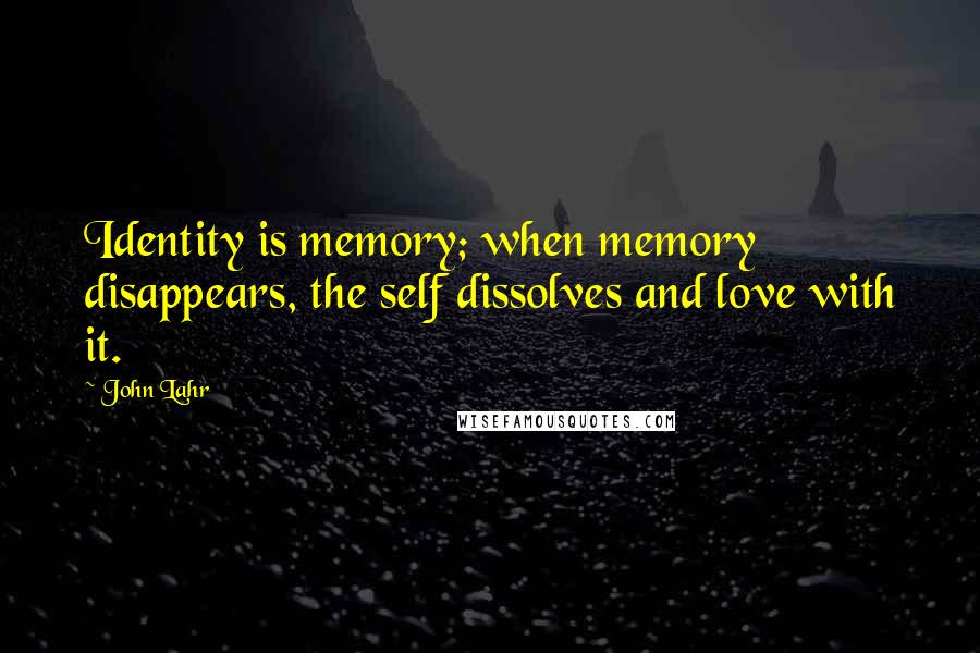 John Lahr Quotes: Identity is memory; when memory disappears, the self dissolves and love with it.