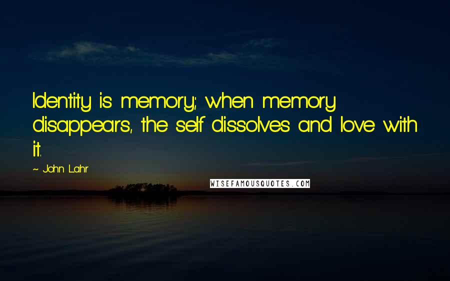 John Lahr Quotes: Identity is memory; when memory disappears, the self dissolves and love with it.