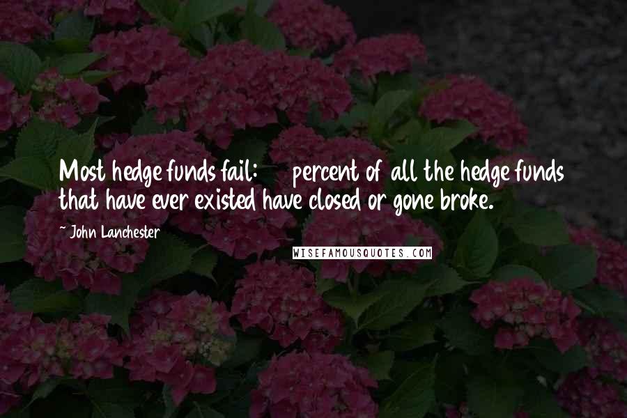 John Lanchester Quotes: Most hedge funds fail: 90 percent of all the hedge funds that have ever existed have closed or gone broke.