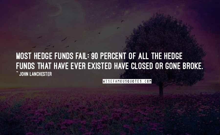 John Lanchester Quotes: Most hedge funds fail: 90 percent of all the hedge funds that have ever existed have closed or gone broke.