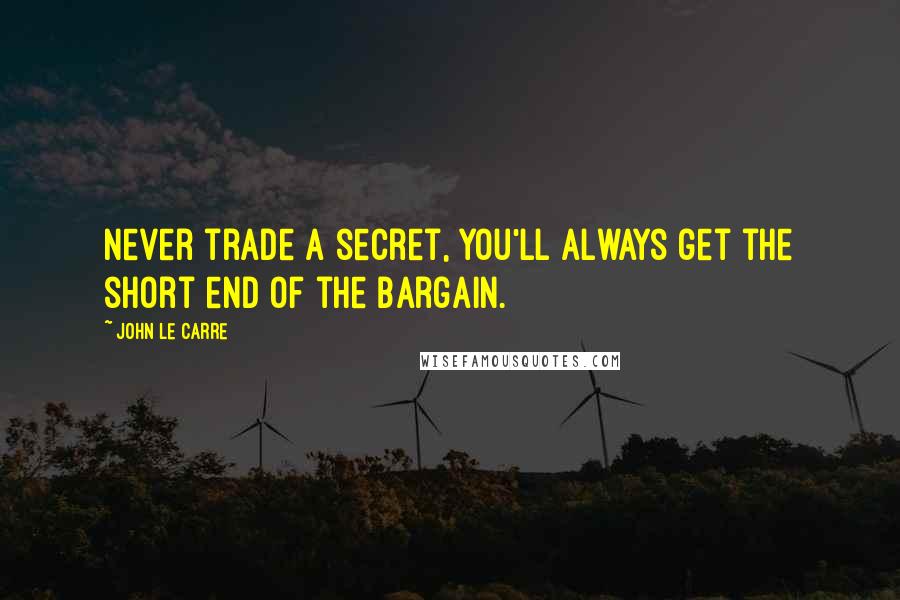 John Le Carre Quotes: Never trade a secret, you'll always get the short end of the bargain.
