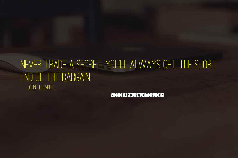 John Le Carre Quotes: Never trade a secret, you'll always get the short end of the bargain.