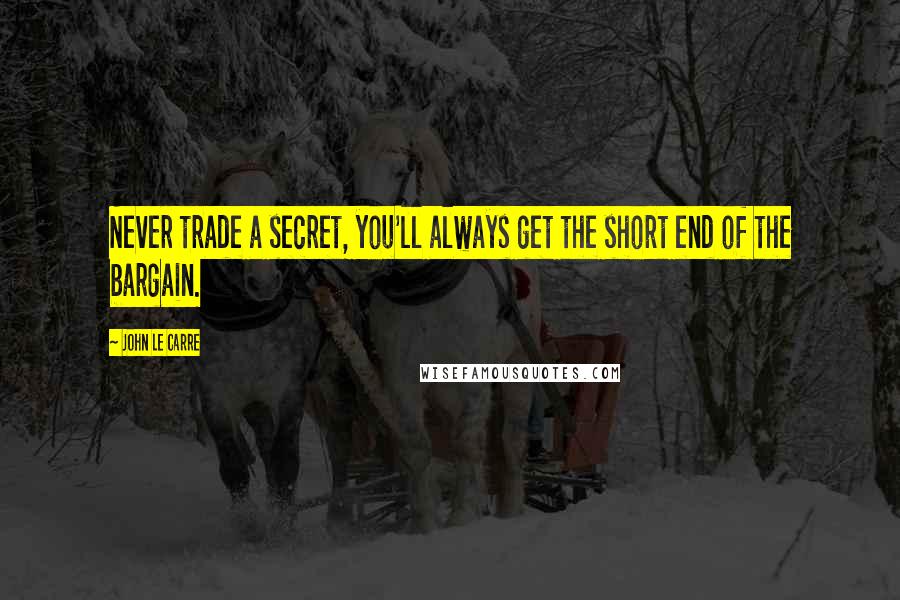 John Le Carre Quotes: Never trade a secret, you'll always get the short end of the bargain.