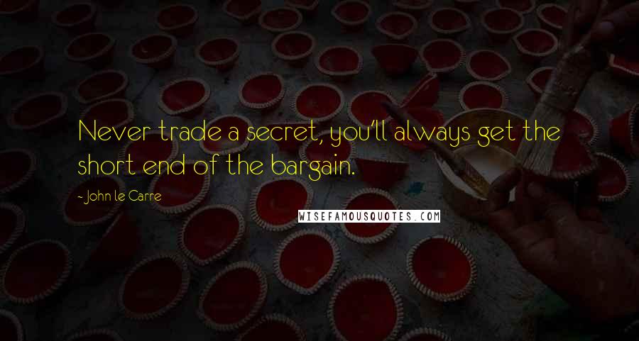 John Le Carre Quotes: Never trade a secret, you'll always get the short end of the bargain.