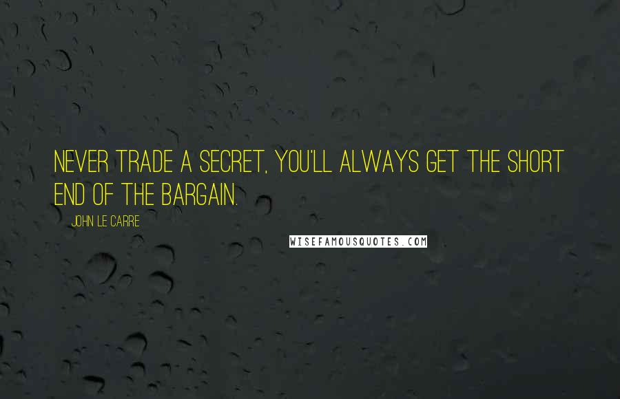 John Le Carre Quotes: Never trade a secret, you'll always get the short end of the bargain.
