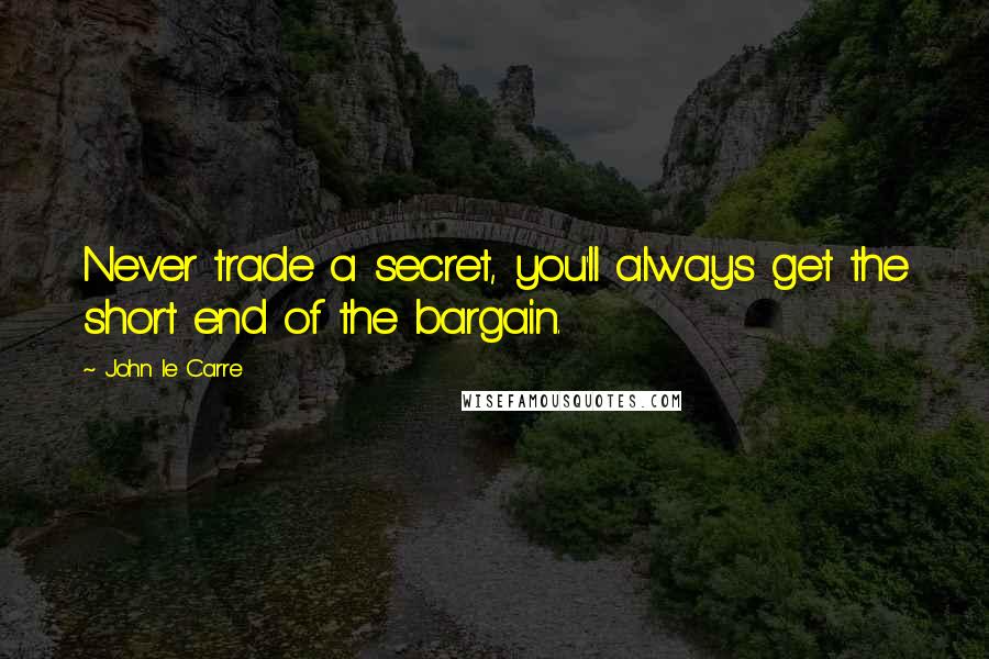 John Le Carre Quotes: Never trade a secret, you'll always get the short end of the bargain.